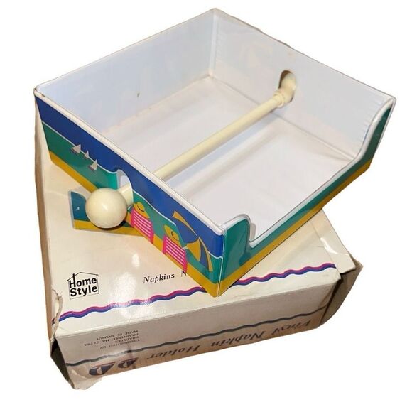 Vintage Vinyl Napkin Holder Beach Sailing Vacation Rare Bradlees - Picture 7 of 9